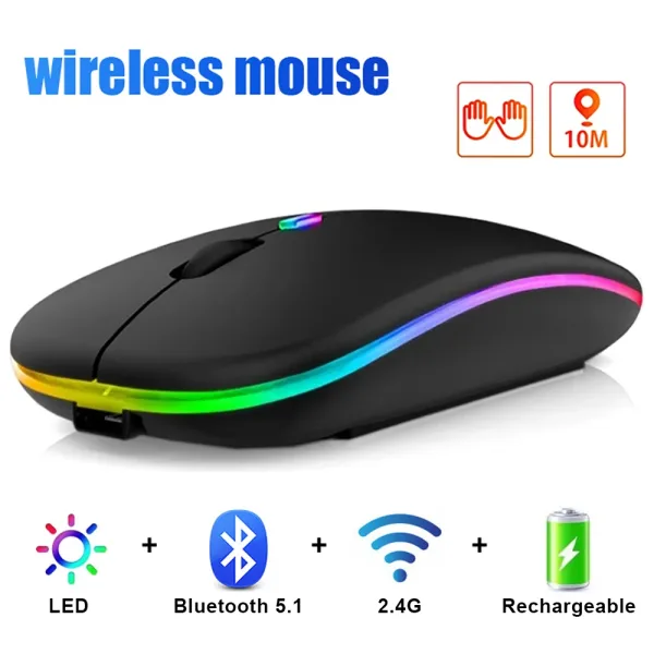Eficaz Ratón Inalámbrico Recargable Con Retroiluminación Rgb Para Ordenador Portátil