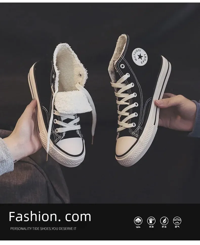 Hermoso Zapatos De Lona Con Forro Polar Para Mujer