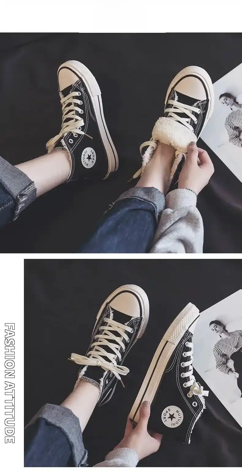 Hermoso Zapatos De Lona Con Forro Polar Para Mujer