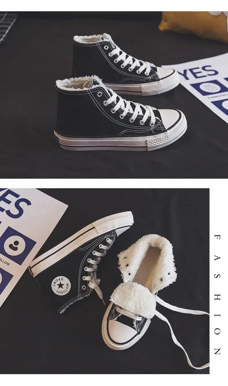 Hermoso Zapatos De Lona Con Forro Polar Para Mujer