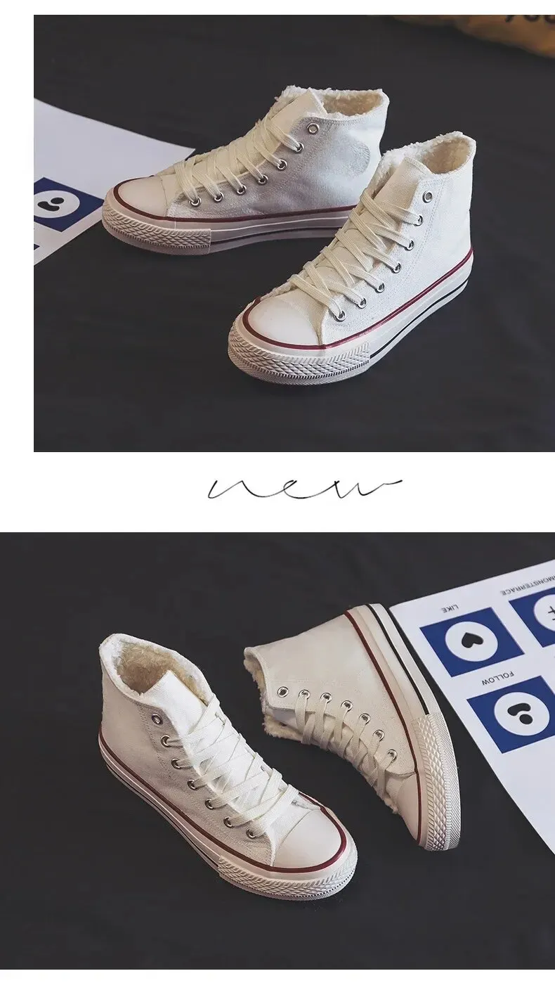 Hermoso Zapatos De Lona Con Forro Polar Para Mujer