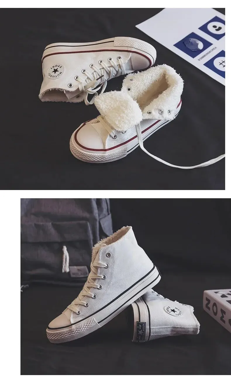 Hermoso Zapatos De Lona Con Forro Polar Para Mujer