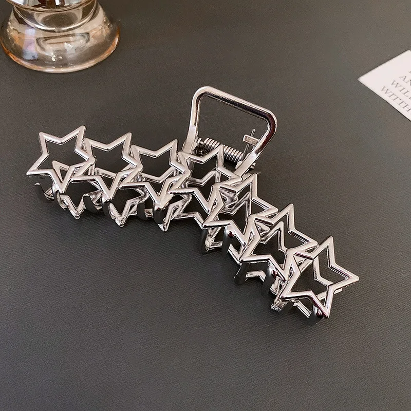 Pinzas Para El Cabello Plateadas Y2K Con Forma De Estrella Hueca: Estilo Y Tendencia En Accesorios Capilares