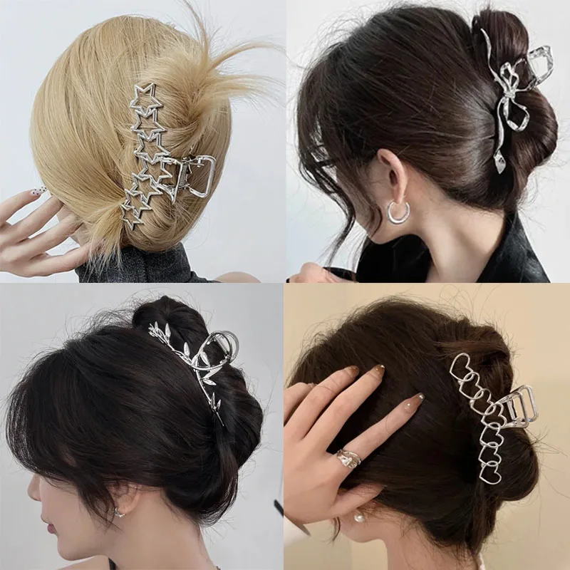 Pinzas Para El Cabello Plateadas Y2K Con Forma De Estrella Hueca: Estilo Y Tendencia En Accesorios Capilares
