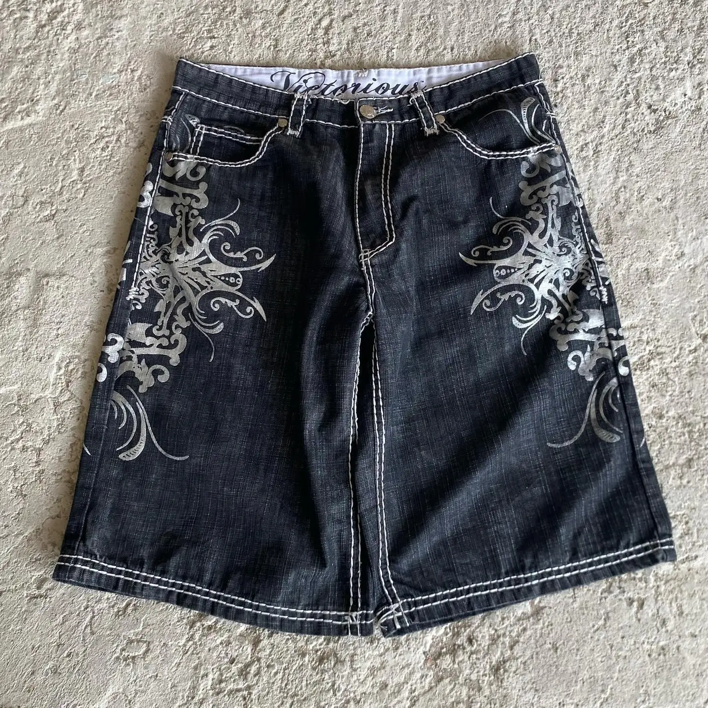 Pantalones Cortos Holgados Con Estampado Gótico Retro Americano: Estilo Único Y Cómodo