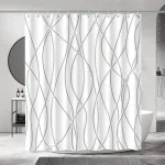 Cortina De Ducha De Baño Moderna A Rayas En Blanco Y Negro