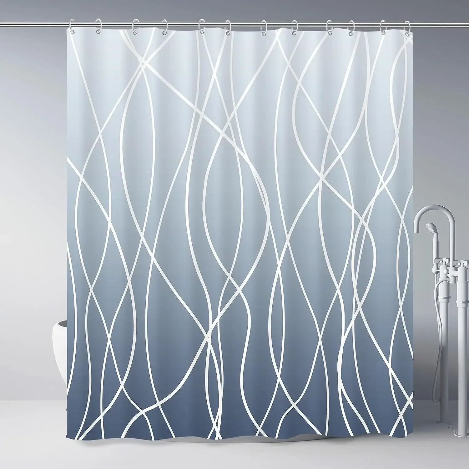 Cortina De Ducha De Baño Moderna A Rayas En Blanco Y Negro