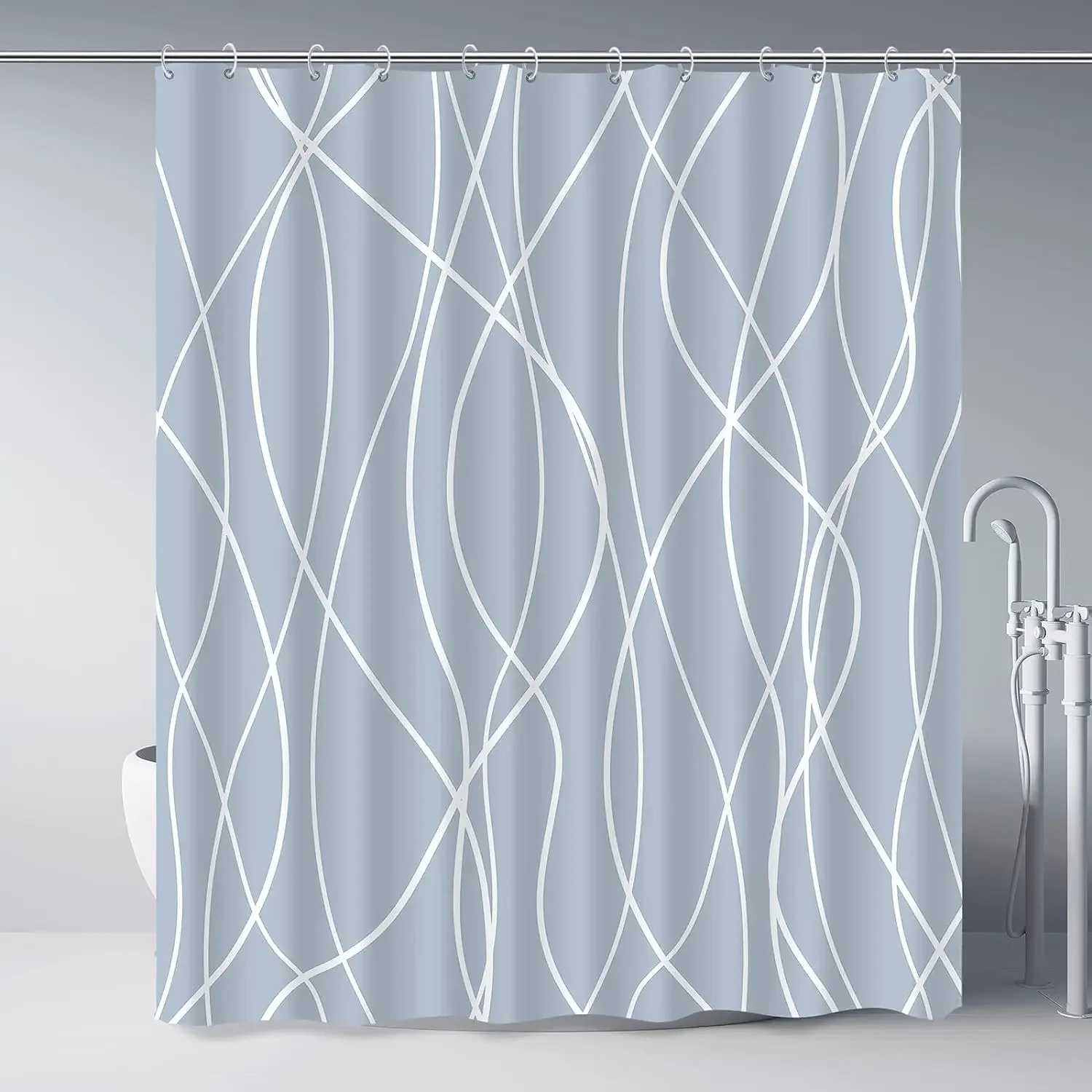 Cortina De Ducha De Baño Moderna A Rayas En Blanco Y Negro