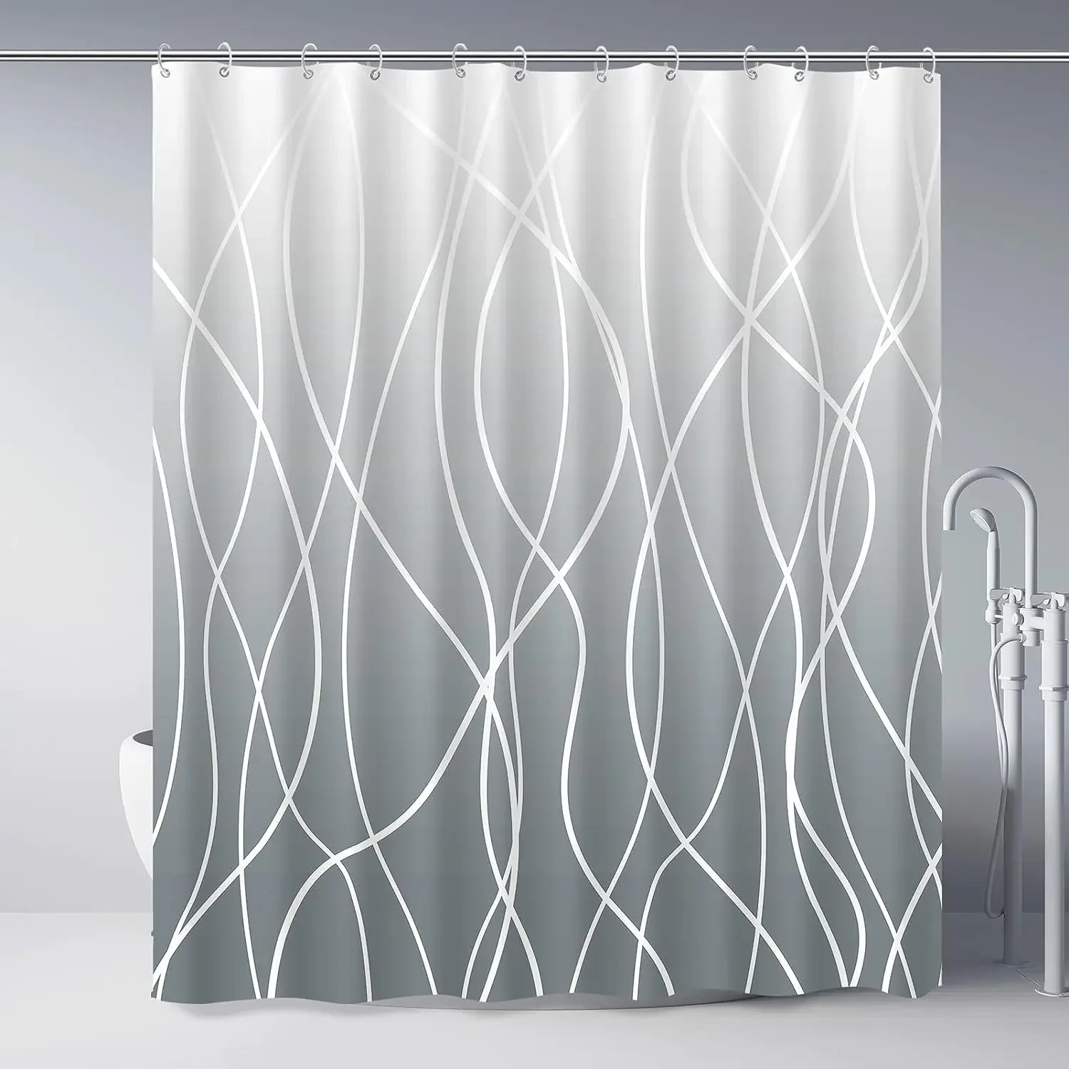 Cortina De Ducha De Baño Moderna A Rayas En Blanco Y Negro