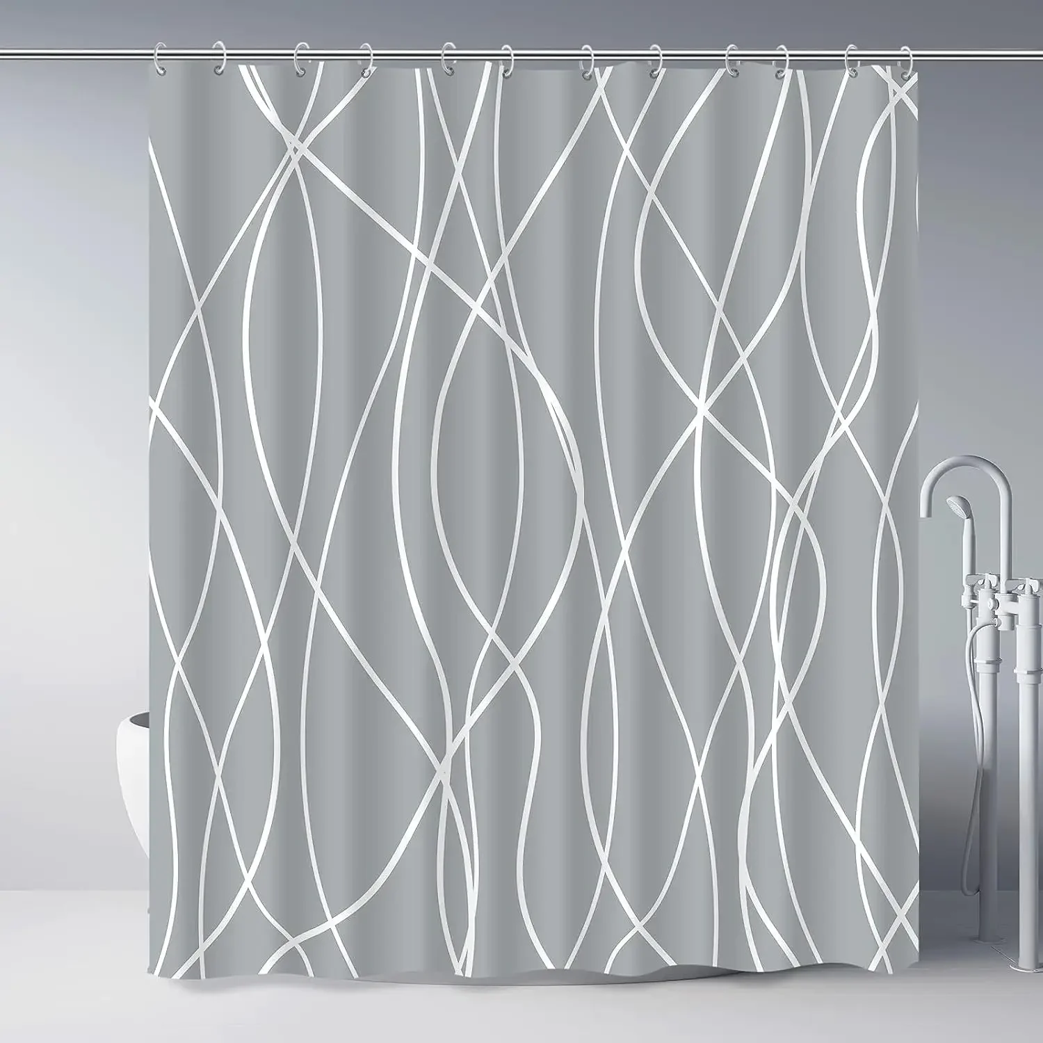 Cortina De Ducha De Baño Moderna A Rayas En Blanco Y Negro