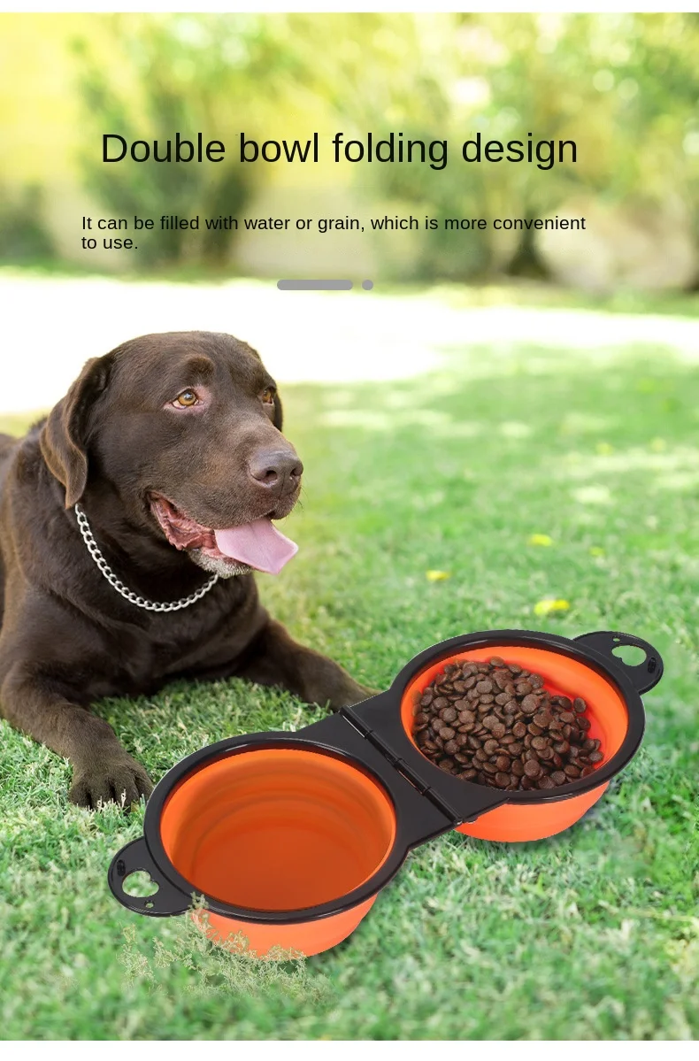 Novedoso Tazón De Alimentación Doble Plegable Para Mascotas