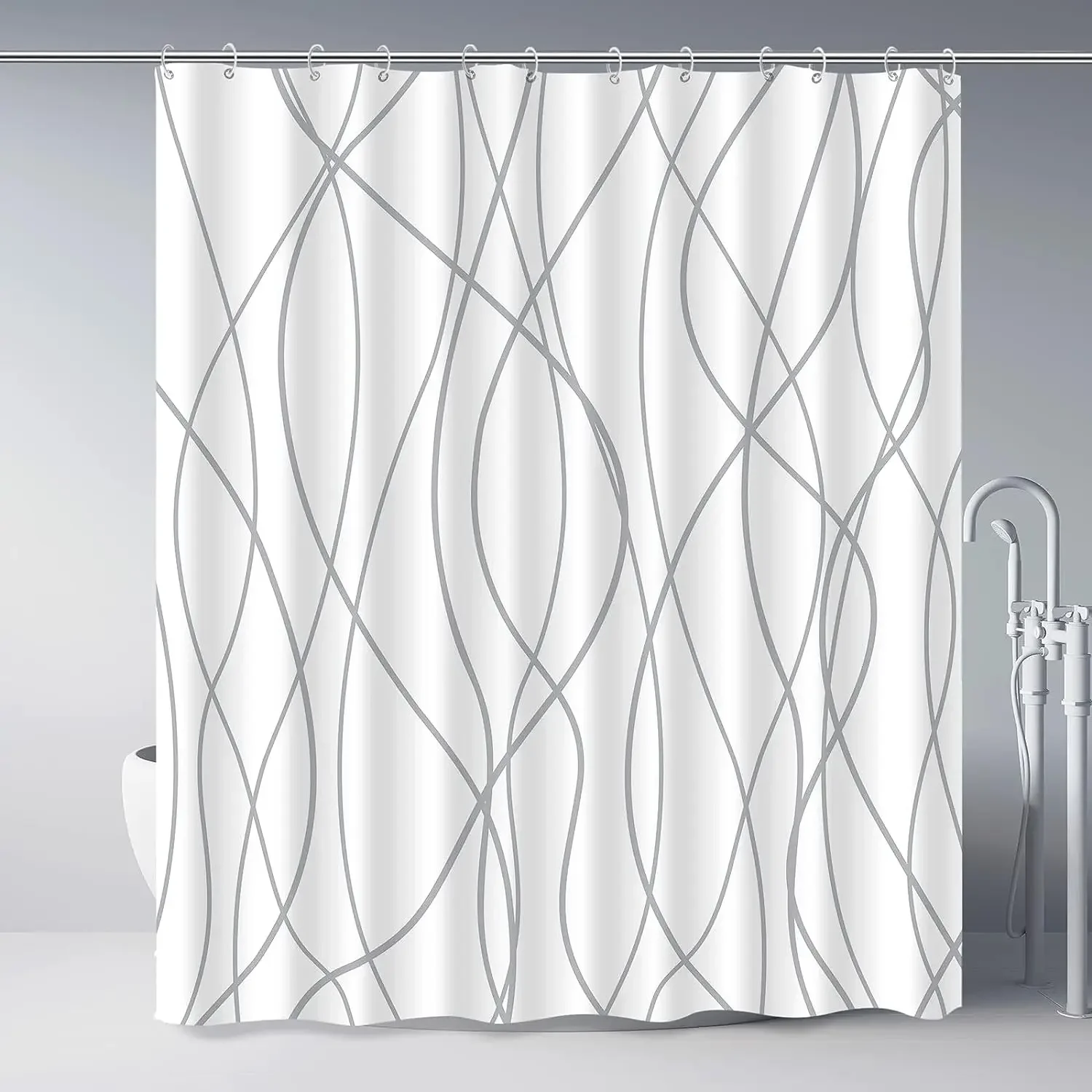 Cortina De Ducha De Baño Moderna A Rayas En Blanco Y Negro
