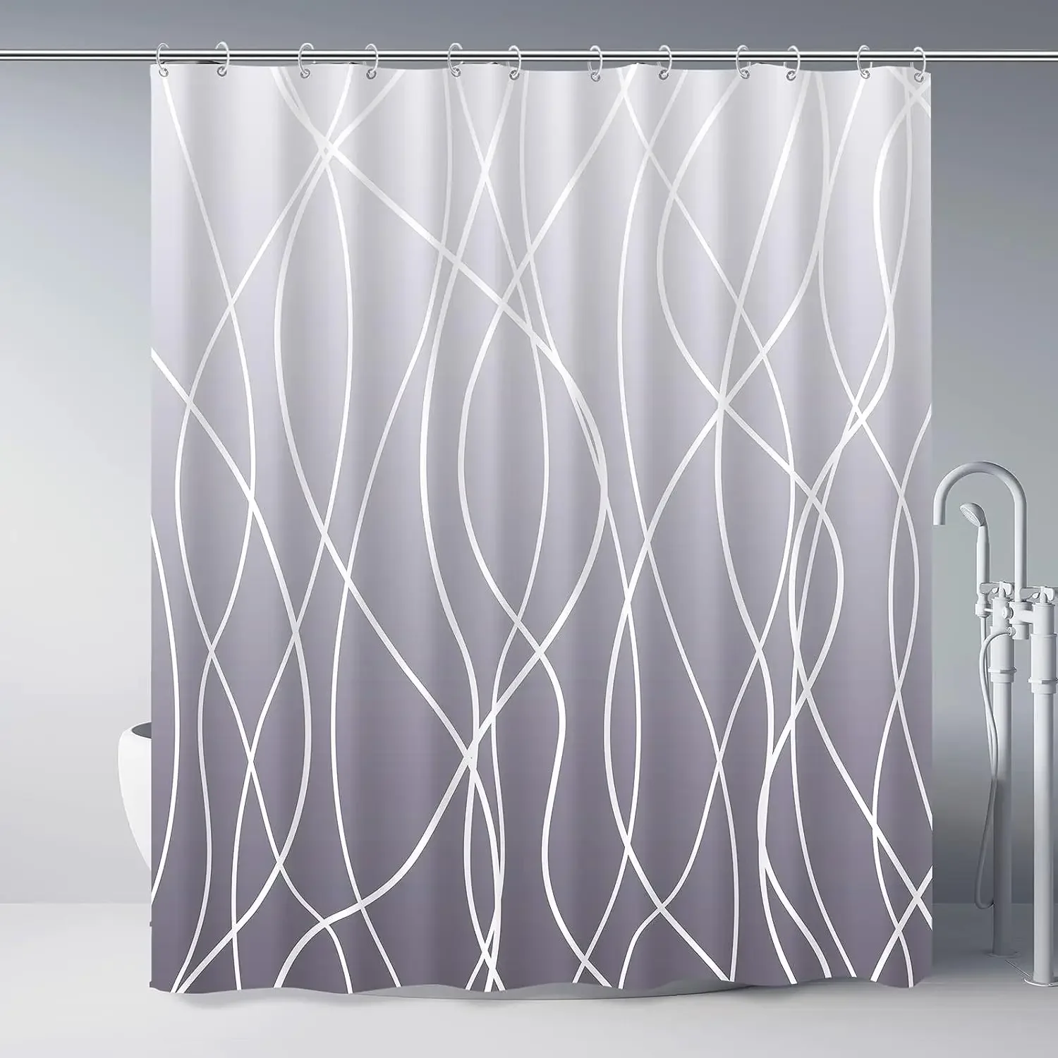 Cortina De Ducha De Baño Moderna A Rayas En Blanco Y Negro
