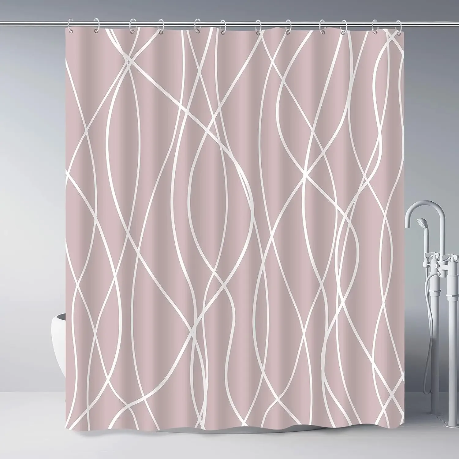 Cortina De Ducha De Baño Moderna A Rayas En Blanco Y Negro